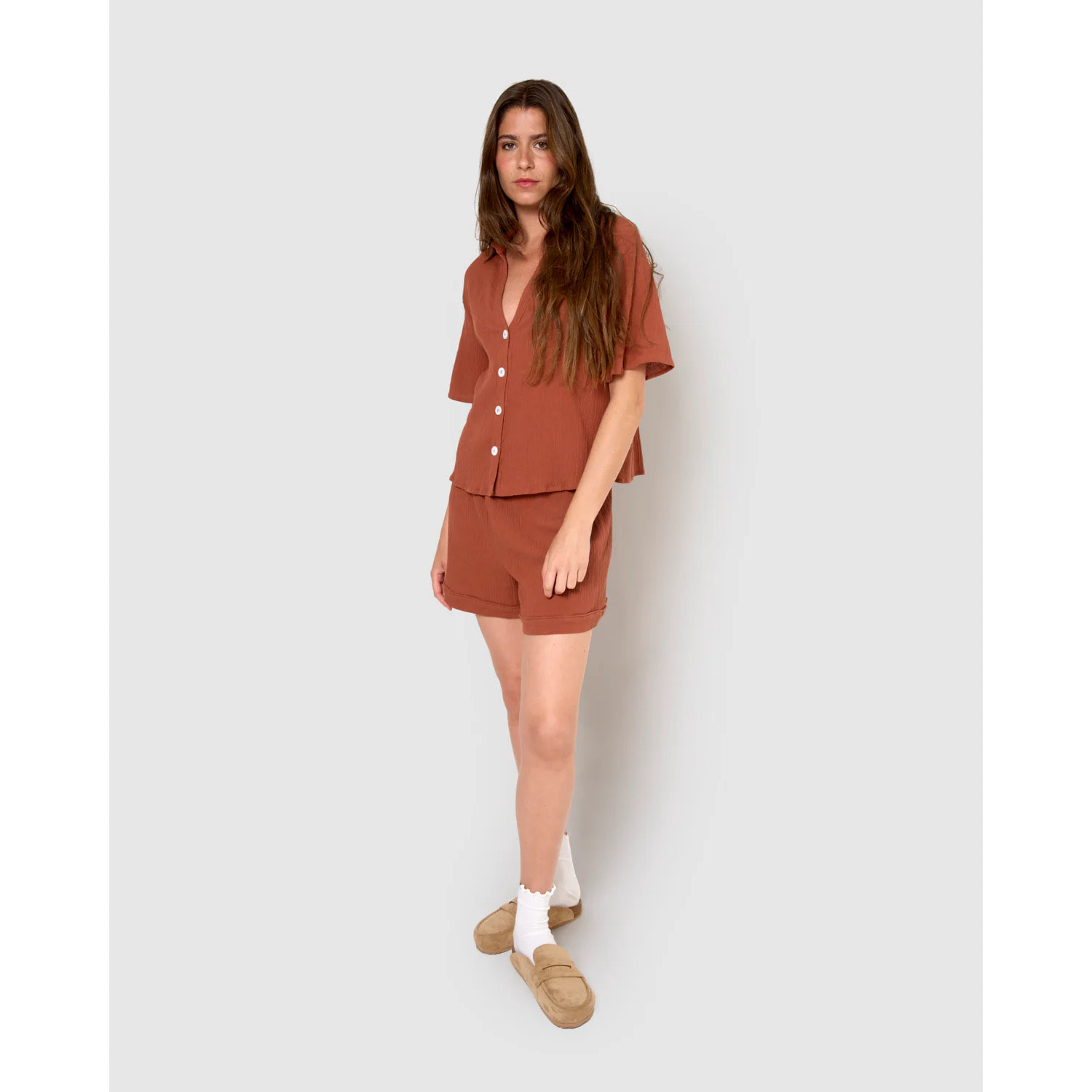 Set de camisa y short de algodón lino rosette