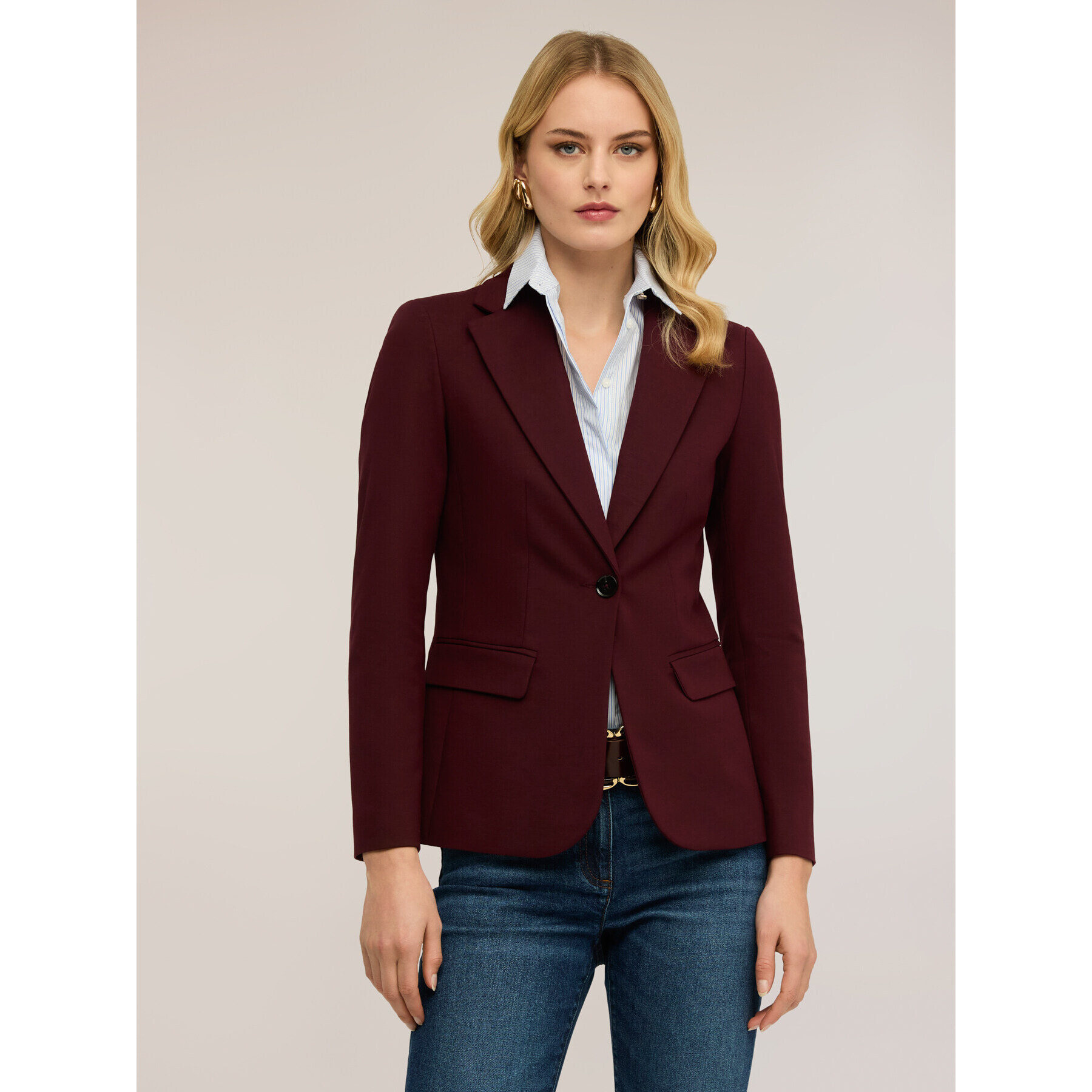 Motivi - Blazer de un botón en algodón viscosa - Burgundy