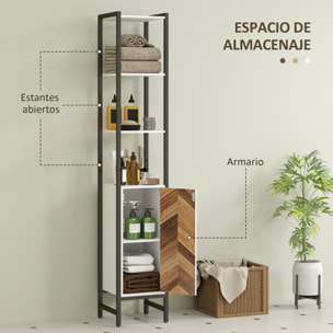 Columna de Baño Armario Alto de Baño con 3 Estantes Abiertos 1 Puerta y Estante Ajustable Mueble Auxiliar de Baño con Sistema Anti-vuelco 30x30x170 cm Blanco y Nogal
