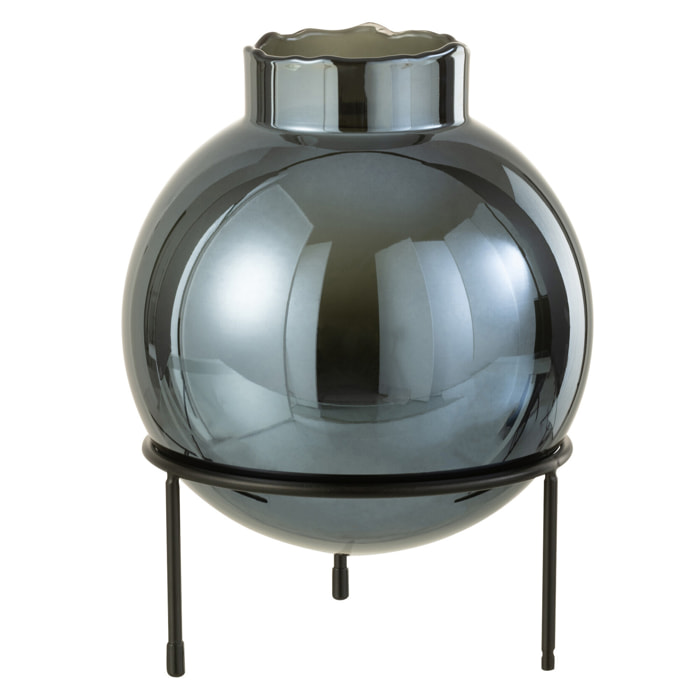 J-Line vase Boule - verre/métal - bleu/noir - large - 27 cm de hauteur