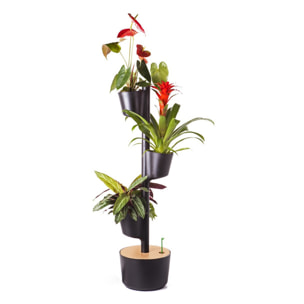 Jardinera vertical con plantas de interior; negro de 3 macetas con riego automático