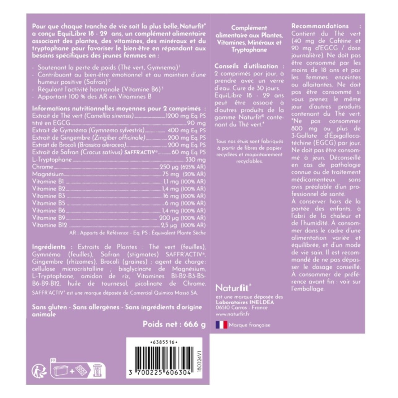 NATURFIT EquiLibre 18-29 ans - Aide à réguler le métabolisme & améliorer l?humeur - Soutien la gestion du poids & réduit les fringales - Sans gluten ni allergène - Cure 30 jours - 60 comprimés