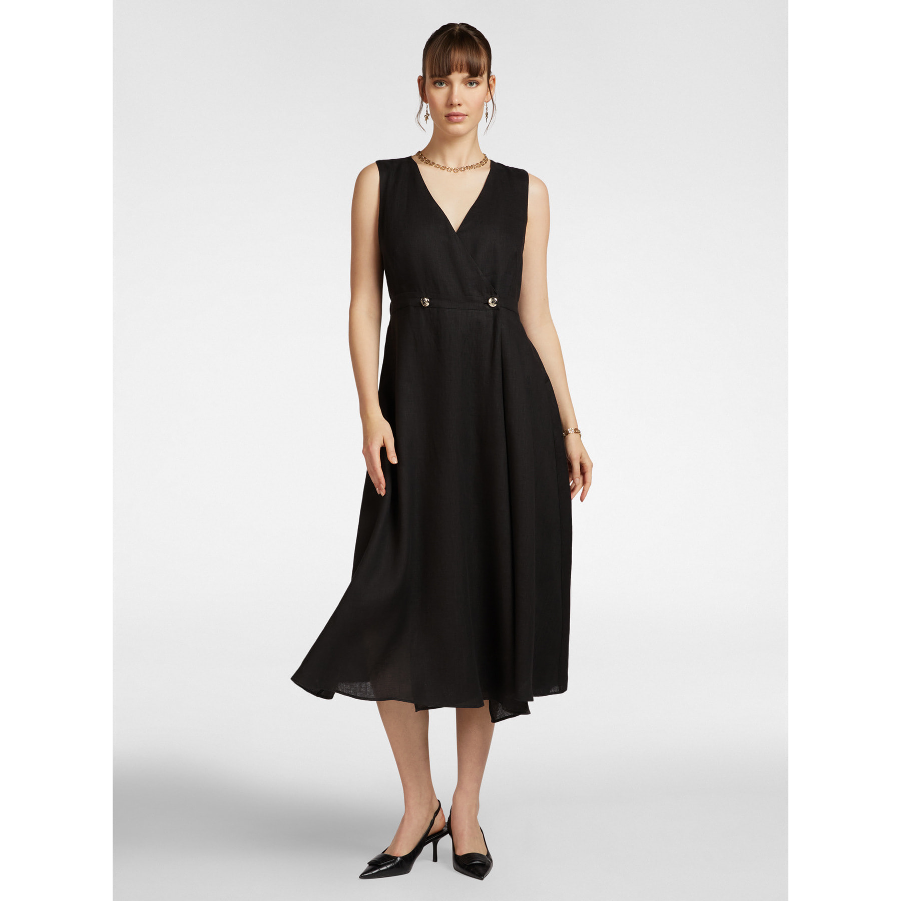 Elena Mirò - Vestido cruzado de lino - Negro