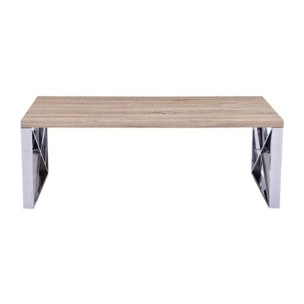 Tavolino da Salotto Sala Pranzo Ingresso Soggiorno Studio Tavolo Basso in Legno Con Gambe In Metallo Cromato Lucido Design 120 x 60 x 43 cm Rovere