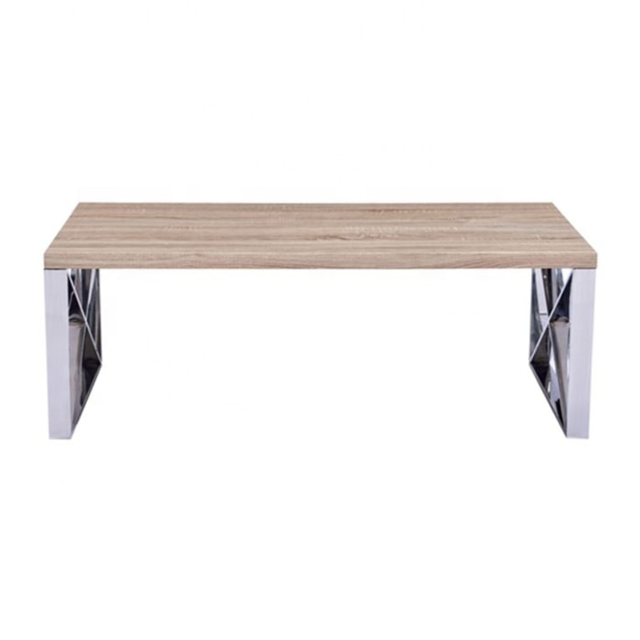 Tavolino da Salotto Sala Pranzo Ingresso Soggiorno Studio Tavolo Basso in Legno Con Gambe In Metallo Cromato Lucido Design 120 x 60 x 43 cm Rovere
