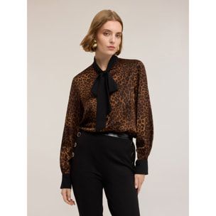 Motivi - Camicia in raso fantasia animalier - Marrone