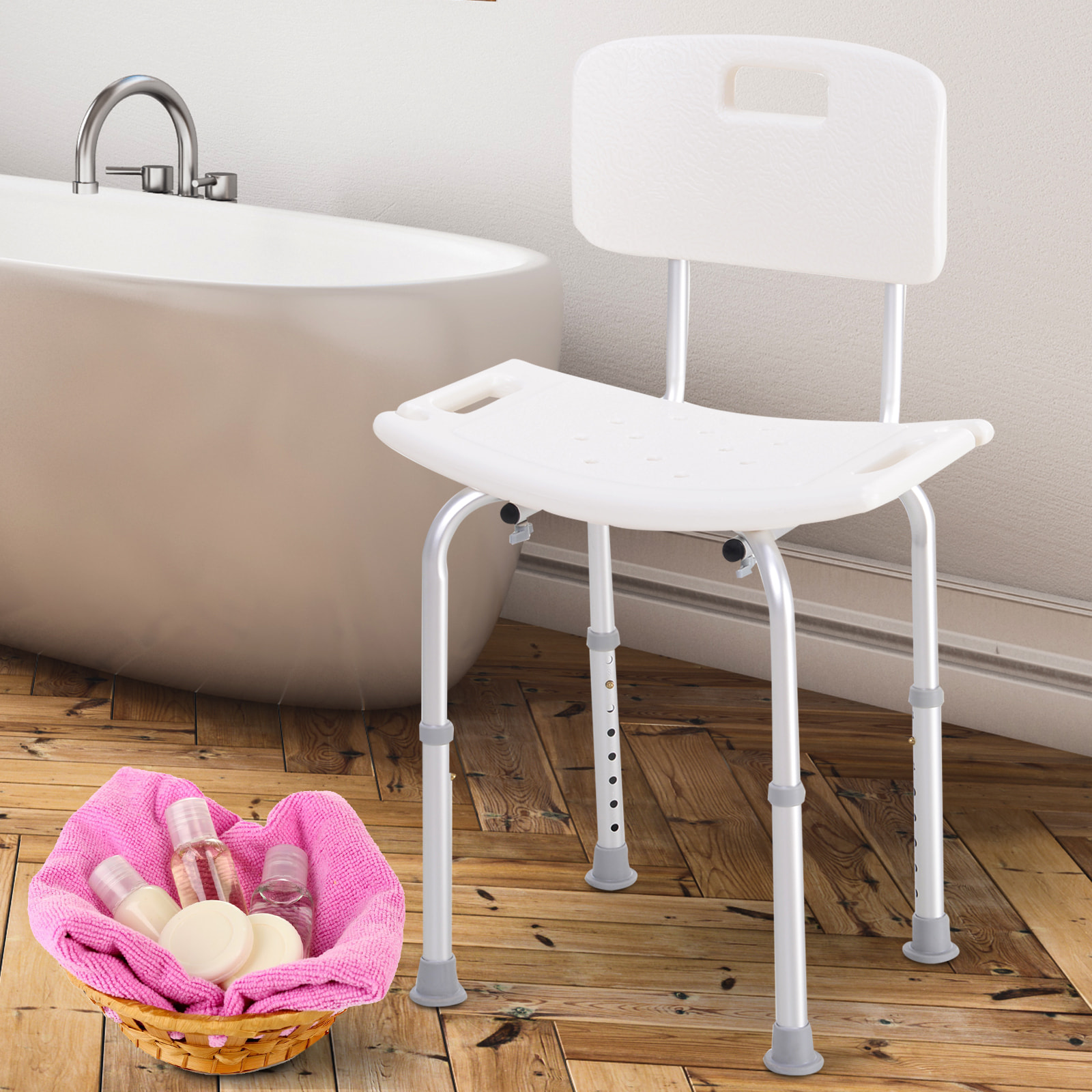 Silla Ducha Aluminio Baño Taburete Regulable + Respaldo Silla Antideslizante WC