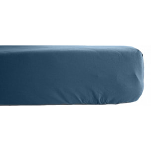 Drap housse percale pur coton peigné longues fibres 80 fils/cm² avec bonnet de 35 cm Vent du sud  -  Marine