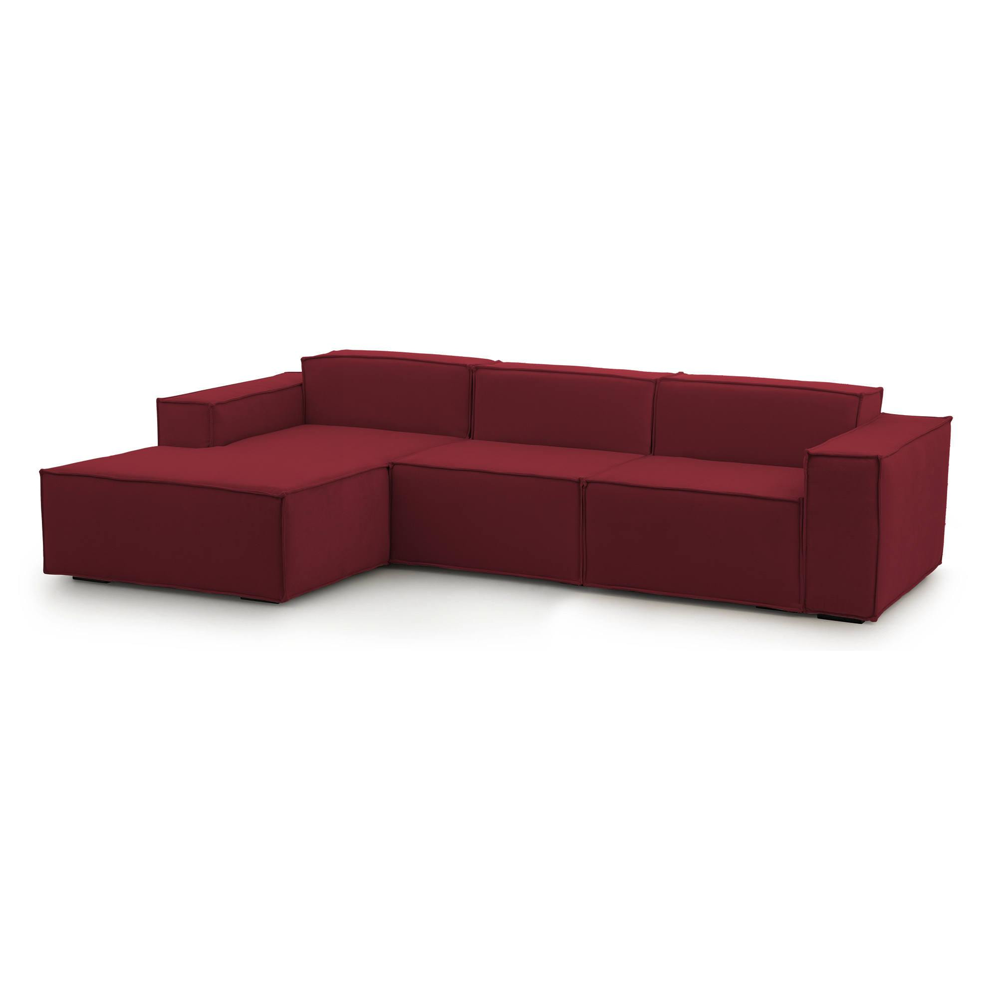 Divano fisso Jessica, Divano componibile a 3 posti con penisola sinistra, 100% Made in Italy, Sofà moderno in tessuto, Cm 300x170h70, Rosso