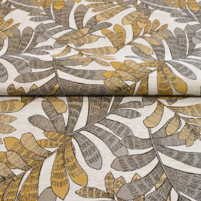 Rideau tamisant jacquard à motifs végétaux - Jaune Ocre