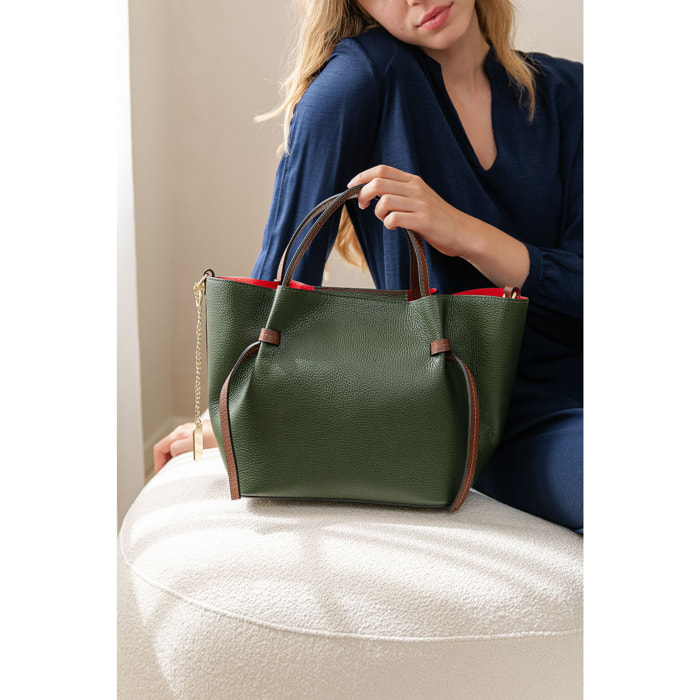 Anna Morellini - bolso de hombro Pietrina - Primavera Verano 2025 - 100% cuero - verde y marrón