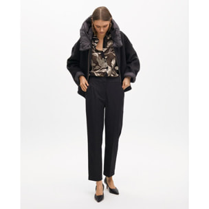 Cappotto Corto Bimateriale con Cappuccio