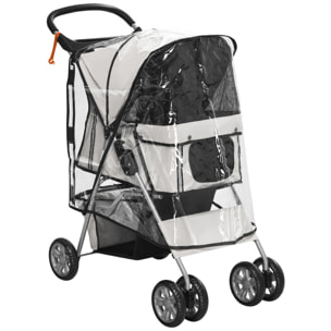 Poussette buggy pliable animaux chariot pliant chien chat porte-gobelet panier de rangement inclus roues avec frein tissu 600D Oxford métal gris