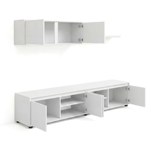 Salón con mueble de TV y estantería en blanco artik 200 cm Arlet Blanco Artik (Blanco Mate)
