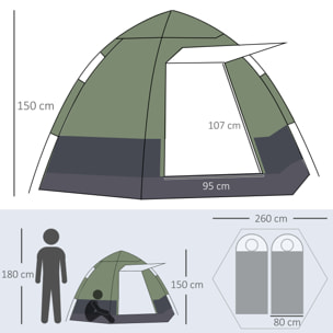 Tente pop up montage instantané - tente de camping 3-4 pers.  - 2 grandes portes - dim. 2,6L x 2,6l x 1,5H m fibre verre polyester oxford vert gris