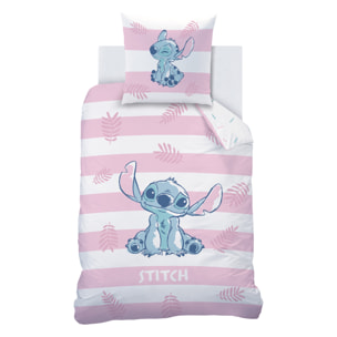 Parure de lit imprimée 100% coton, DISNEY HOME STITCH STRIPE