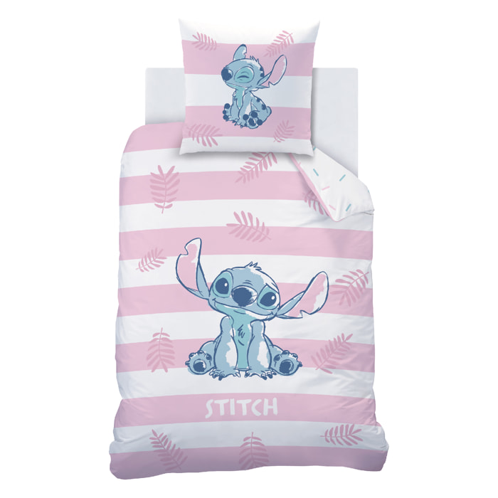 Parure de lit imprimée 100% coton, DISNEY HOME STITCH STRIPE