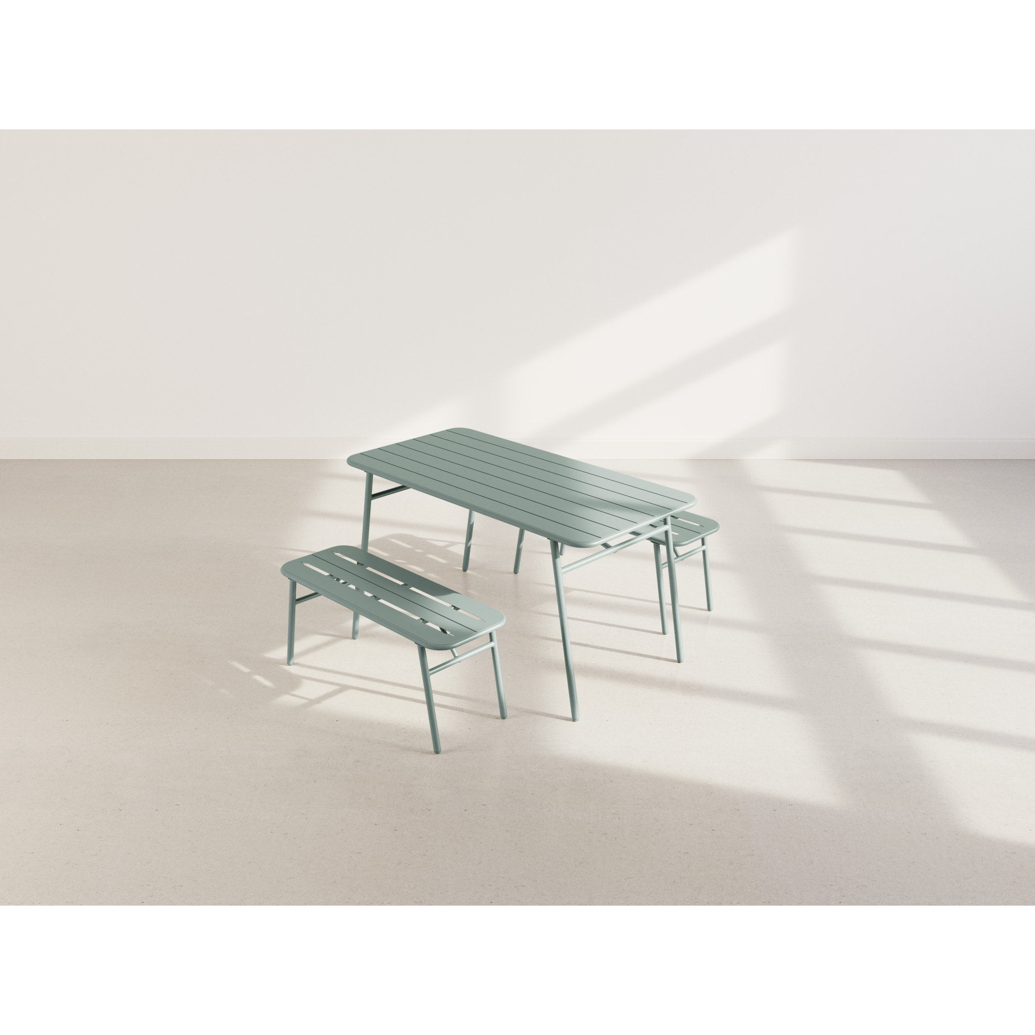 Ribola - ensemble table et bancs de jardin - 4 personnes - vert - Vert