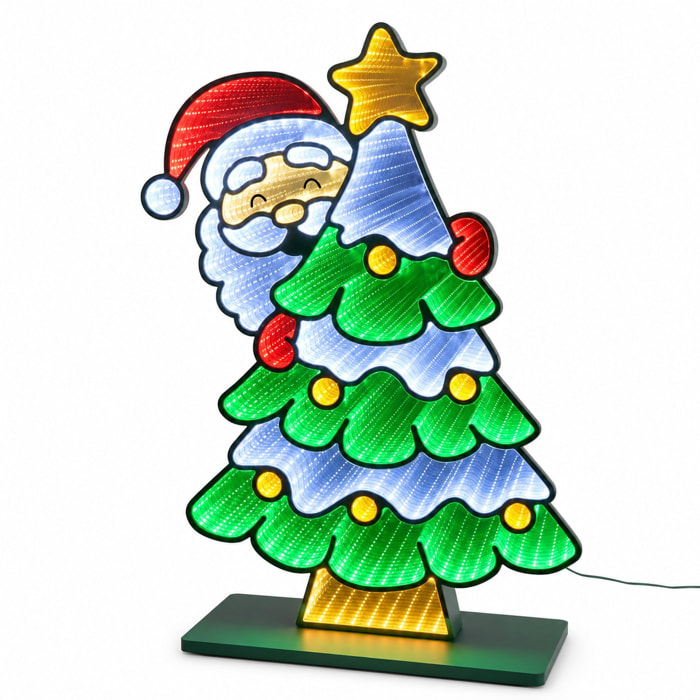Papá noel infinity led detrás del árbol de navidad con 531 leds multicolor, efecto espejo infinito 3d con temporizador 58x80 cm