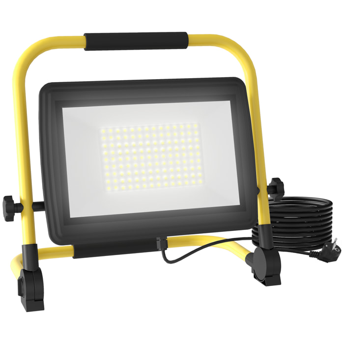 Foco LED Recargable con Cabezas y Soporte Ajustables 100â€¯W 8500 Lúmenes IP65 6500K Foco Proyector Led Resistente a la Intemperie Portátil con Asa para Interior y Exterior Amarillo y Negro
