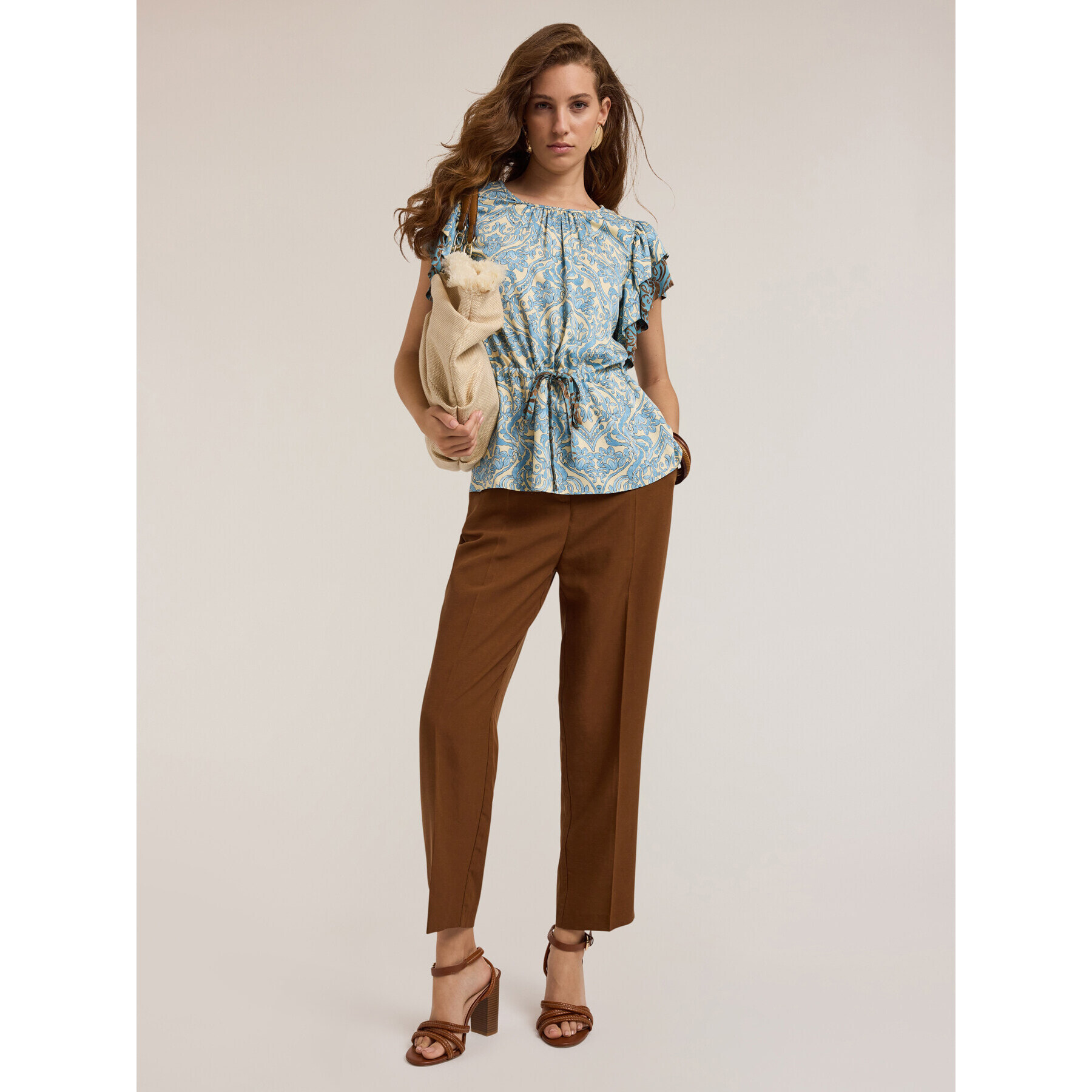 Motivi - Pantaloni regular misto lyocell - Marrone