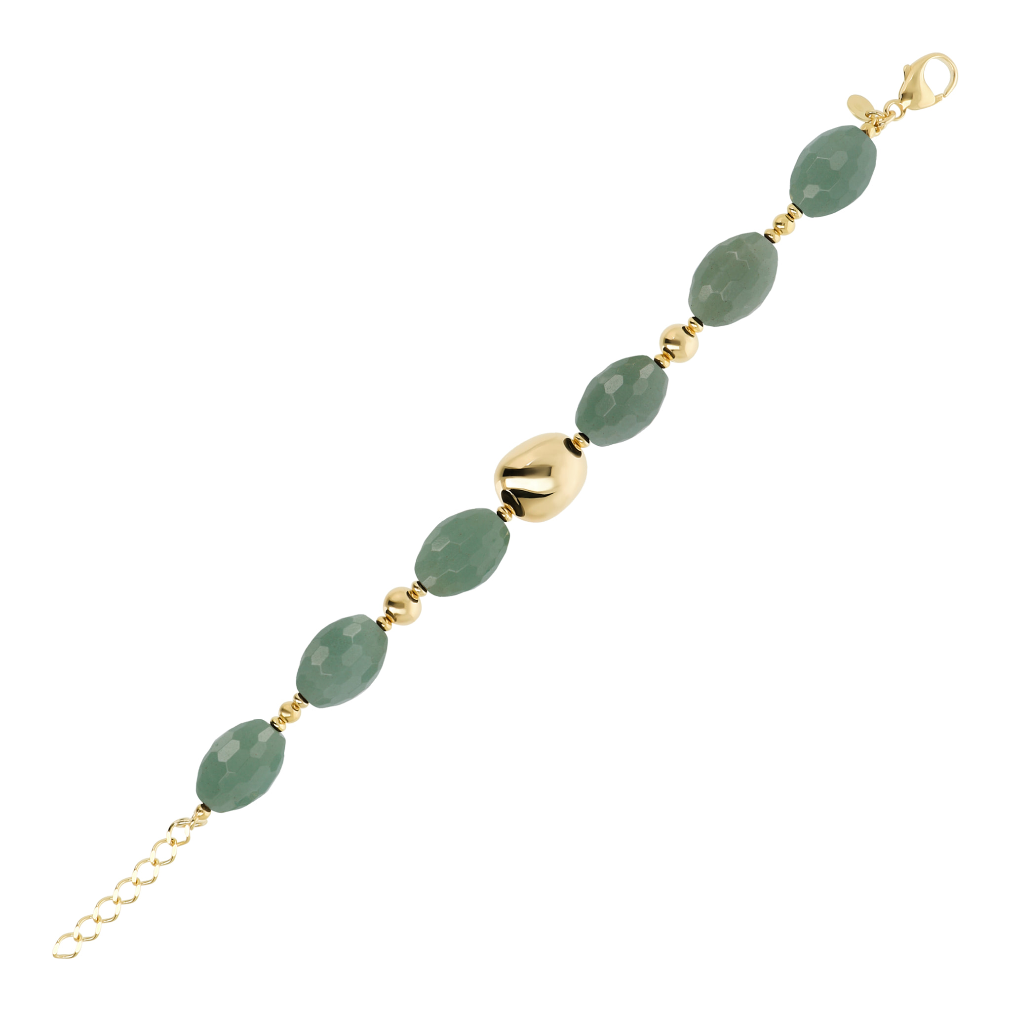 Bracciale in Argento 925 placcato Oro Giallo 18Kt con Avventurina Verde Sfaccettata