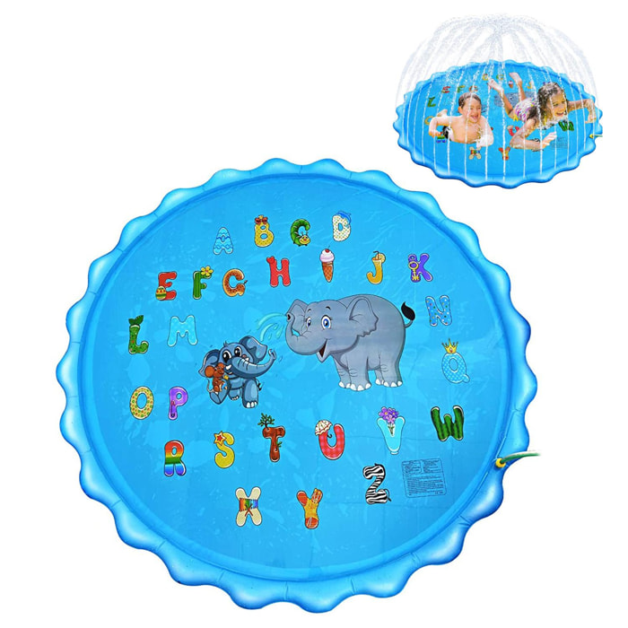 Splash Pad. Juguete inflable con aspersor de agua para jugar. 200cm de diámetro. Diseño animalitos y abecedario.