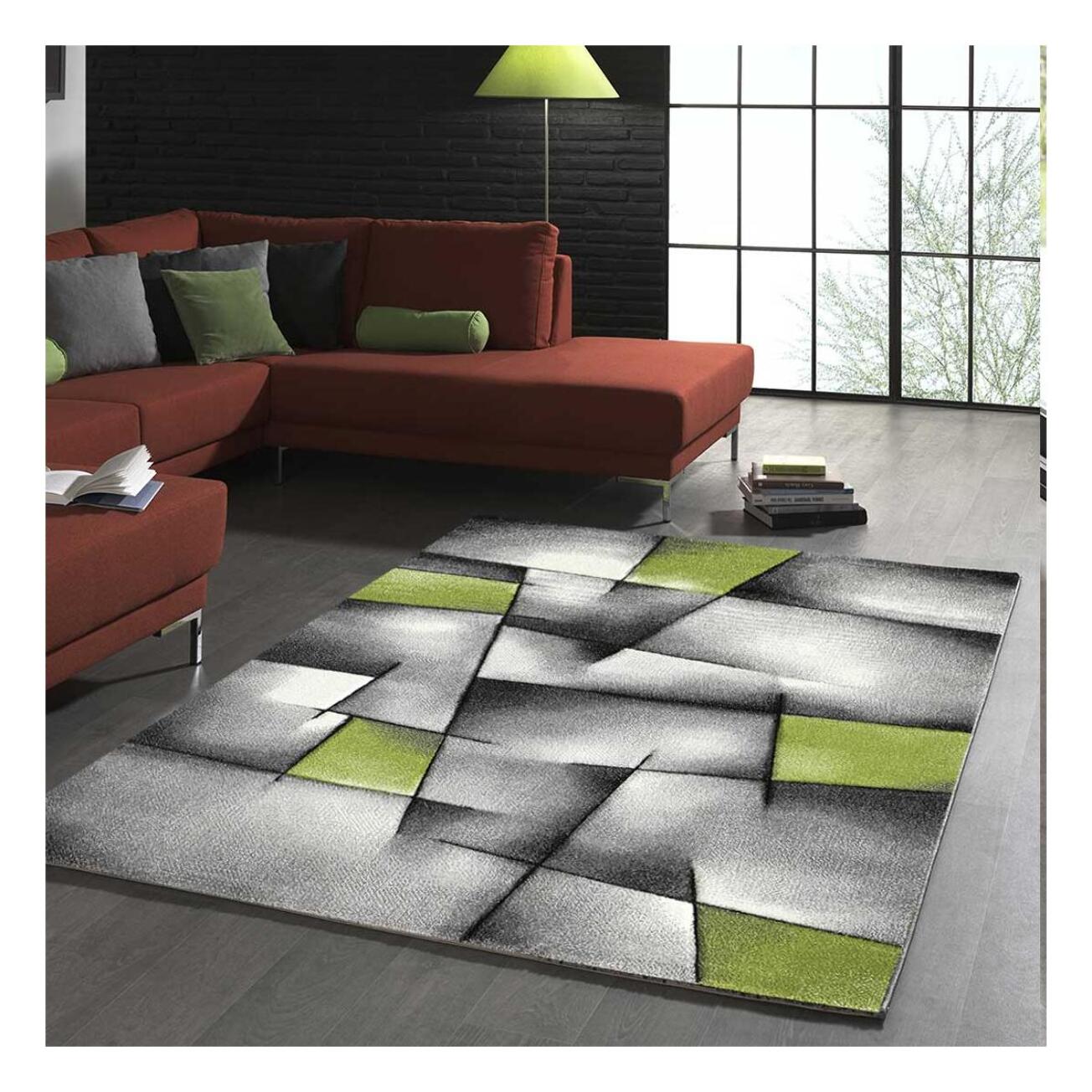 Tapis Rahi gris et bleu aux motifs géométriques