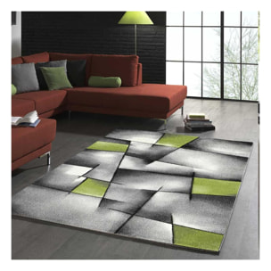 Tapis Rahi gris et bleu aux motifs géométriques