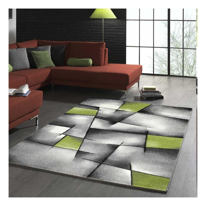 Tapis Rahi gris et bleu aux motifs géométriques