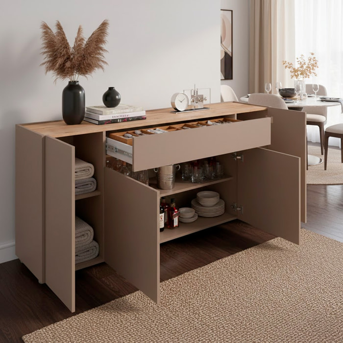 Credenza Moderna Madia Con 4 Ante E 1 Cassetto Mobile Contenitore Sala da Pranzo Soggiorno Design Senza Maniglie 170 x 85 x 40 Cm Congo E Rovere