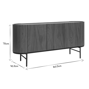 Buffet design bois foncé noyer et métal noir 3 portes L160 cm SKYE