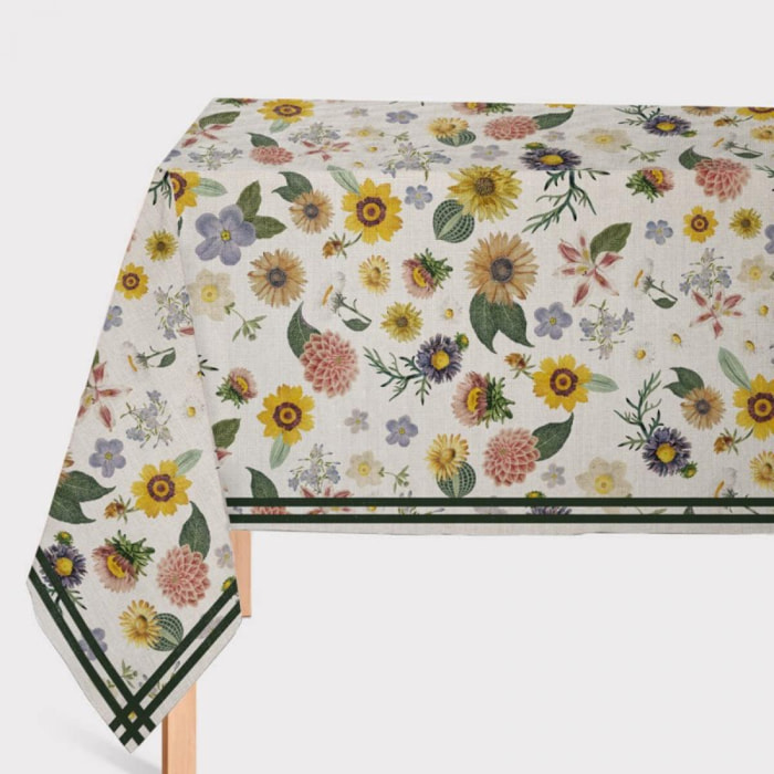 Mantel de lino - Watercolor Flowers - 140x140cm