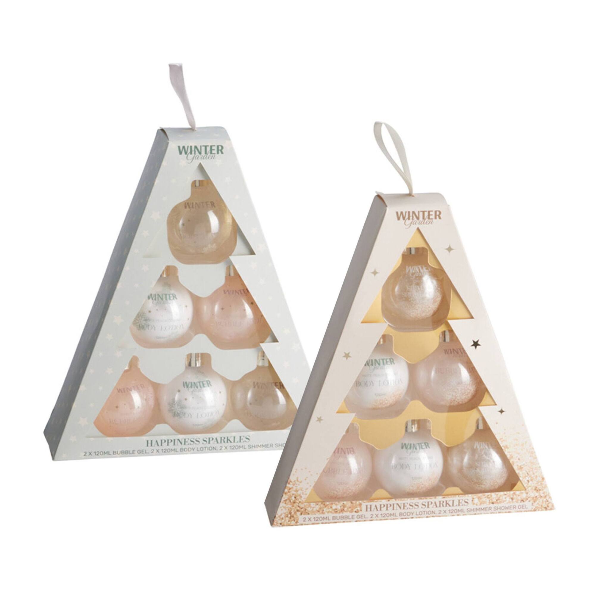 Set de regalo en forma de árbol de navidad con 6pzs de loción corporal, gel de ducha y baño de burbujas