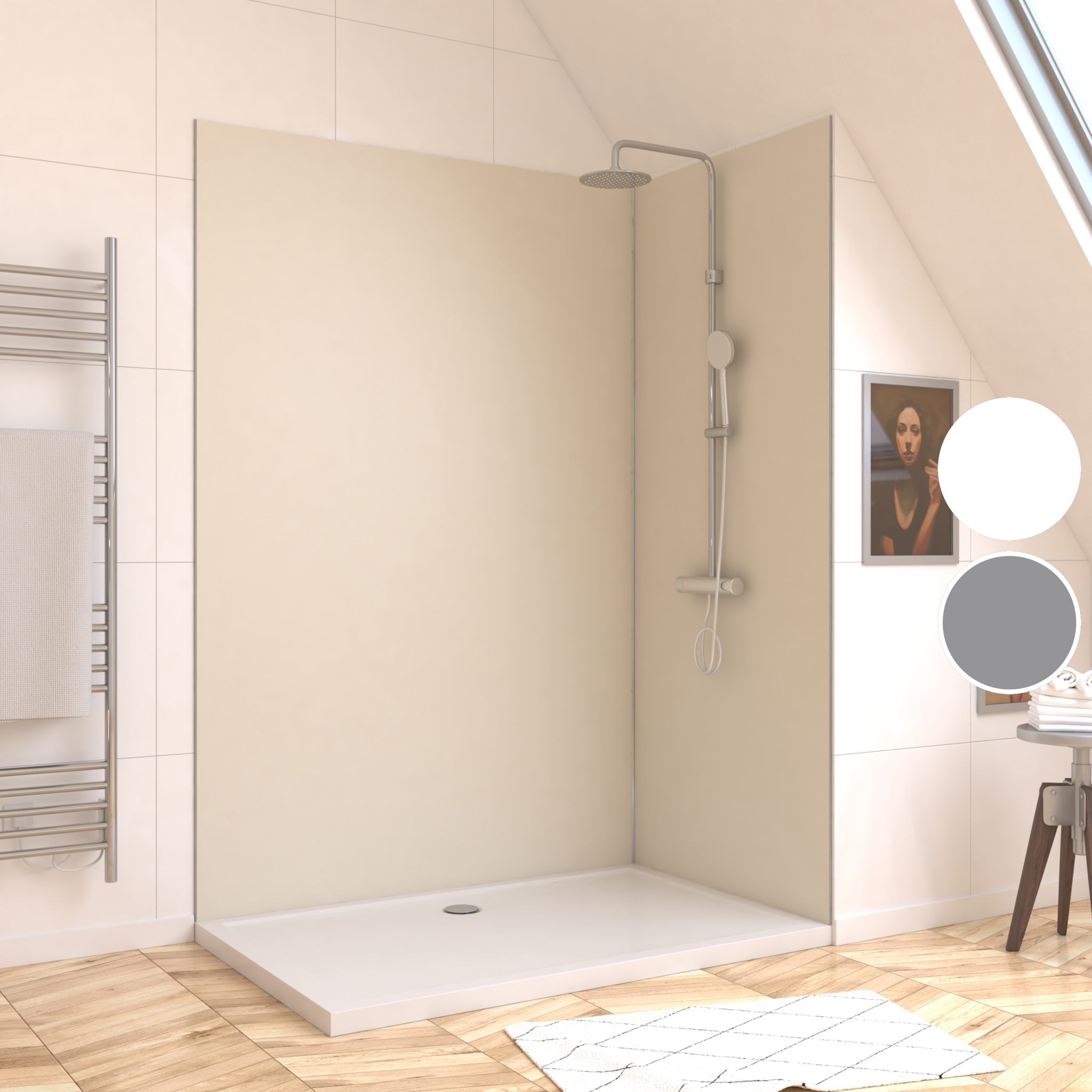 Lot de 2 Panneaux Muraux Aluminium Ivoire 90+120x210 cm avec Profilés Chrome - WALL'IT