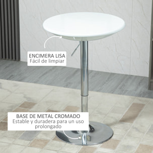 HOMCOM Mesa de Bar Regulable en Altura Giratoria 360º con Base Redonda Mesa Alta de Acero Moderna para Cocina Comedor Cafetería 61x61x76-97 cm Blanco