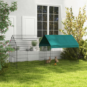 Parc enclos petits animaux - 2 portes, 2 trappes nourrissages, zone couverte - acier noir polyester vert