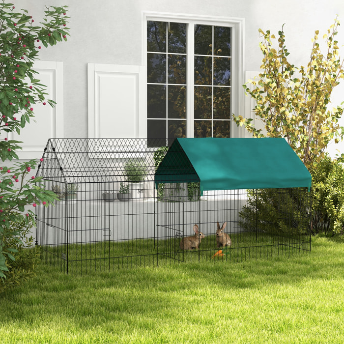 Parc enclos petits animaux - 2 portes, 2 trappes nourrissages, zone couverte - acier noir polyester vert