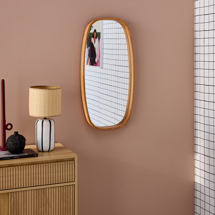 Miroir rectangulaire JAMIE en bois d'hévéa. bords arrondis. couleur bois clair. 80 cm