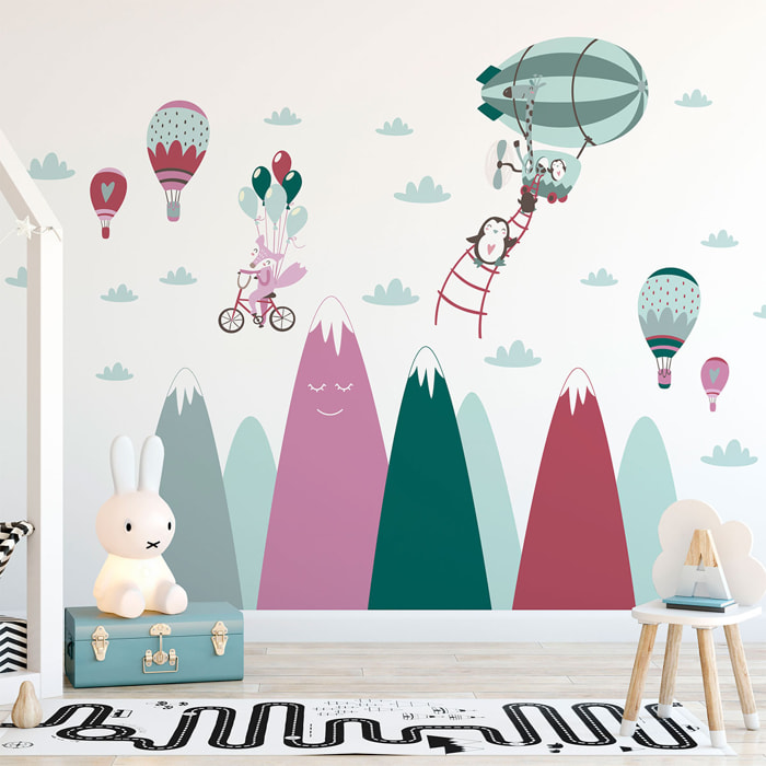 Stickers muraux enfants - Décoration chambre bébé - Autocollant Sticker mural géant enfant montagnes scandinaves ANIMAUX RÊVEURS