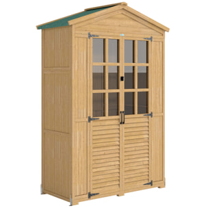 Armoire de jardin 0,6 m² bois acrylique 2 portes 3 étagères toit double pente bitumé