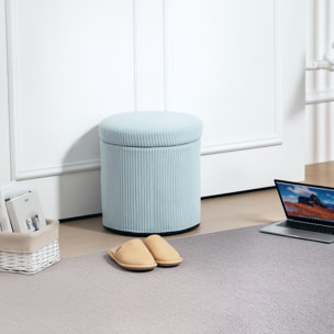 Puff Almacenaje Baúl de Almacenaje Redondo Tapizado en Pana Asiento Acolchado Tapa Extraíble para Pasillo Dormitorio Salón Ø40x41 cm Azul Claro