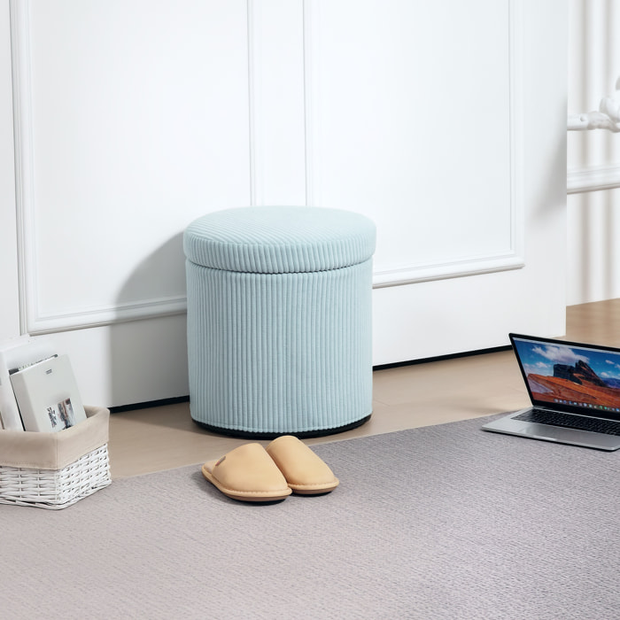 Puff Almacenaje Baúl de Almacenaje Redondo Tapizado en Pana Asiento Acolchado Tapa Extraíble para Pasillo Dormitorio Salón Ø40x41 cm Azul Claro