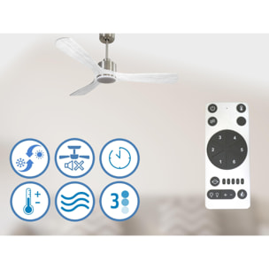 Ventilateur de plafond Réversible  Thermostat Dimmable Wifi Moteur à courant continu Toits en pente Télécommande Lumière à trois tons Hypersilence Mémoire