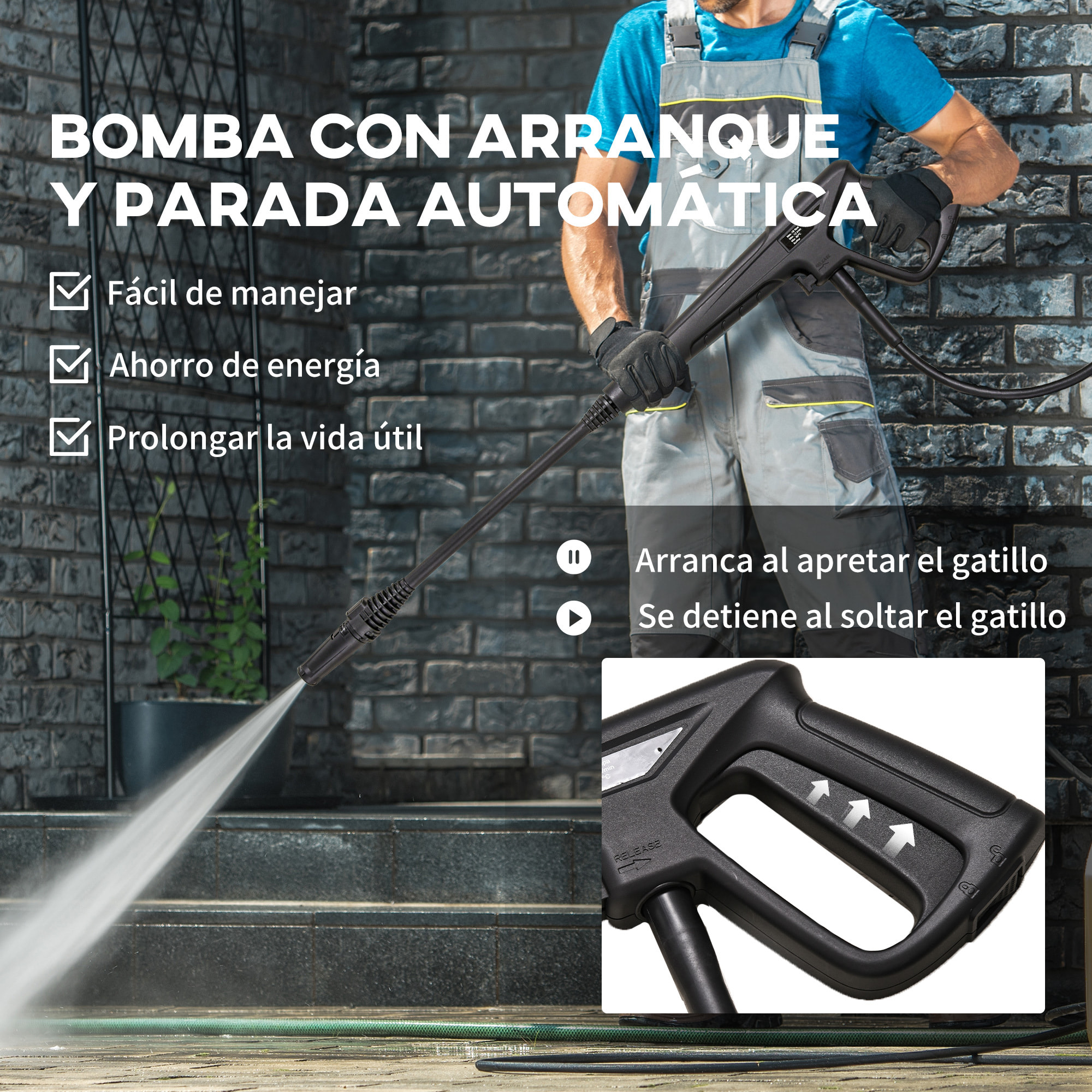 Hidrolimpiadora Lavadora de Alta Presión 1600W Caudal 432 L/h Bomba de Aluminio Presión de 135 Bar Manguera de 6 m Incluye Botella de Jabón Boquilla Cepillo 32x24x65 cm Azul