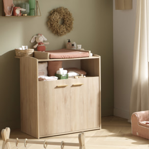 Chambre bébé trio: Lit bébé 60x120 évolutif, commode à langer 2 portes et armoire 2 portes décor bois hêtre