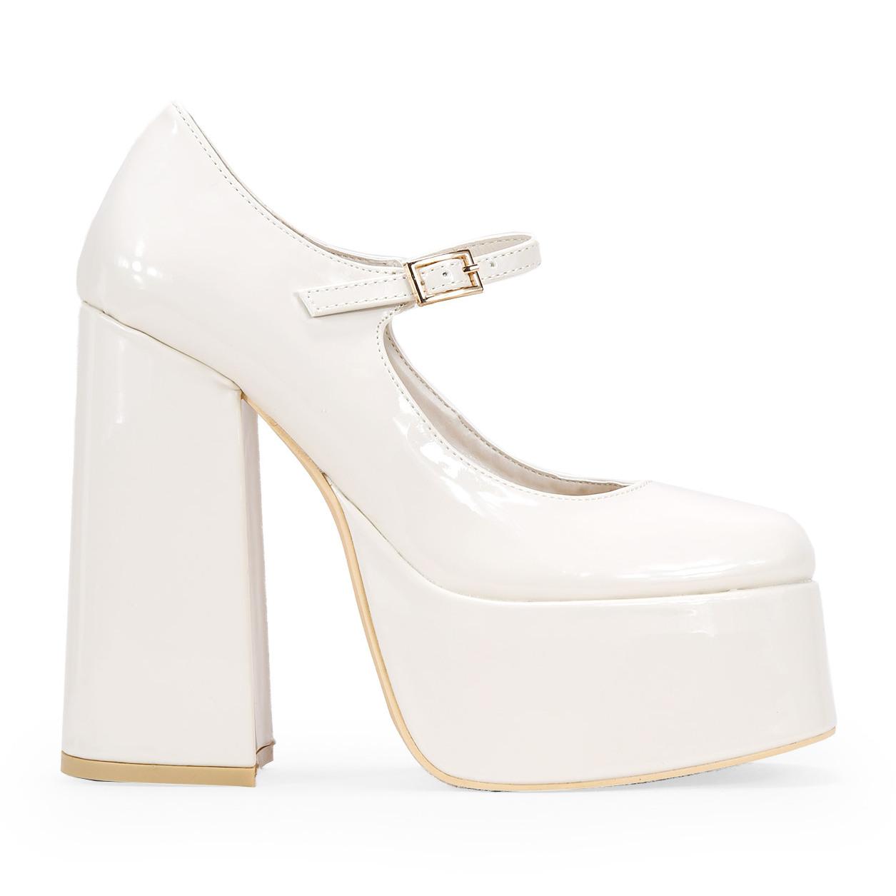 Zapatos Mary Jane beige tacón XXL y plataforma