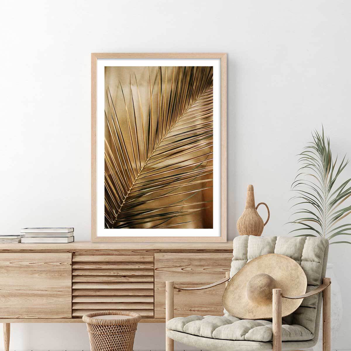 Affiche déco golden palm Affiche + cadre en bois - Chêne