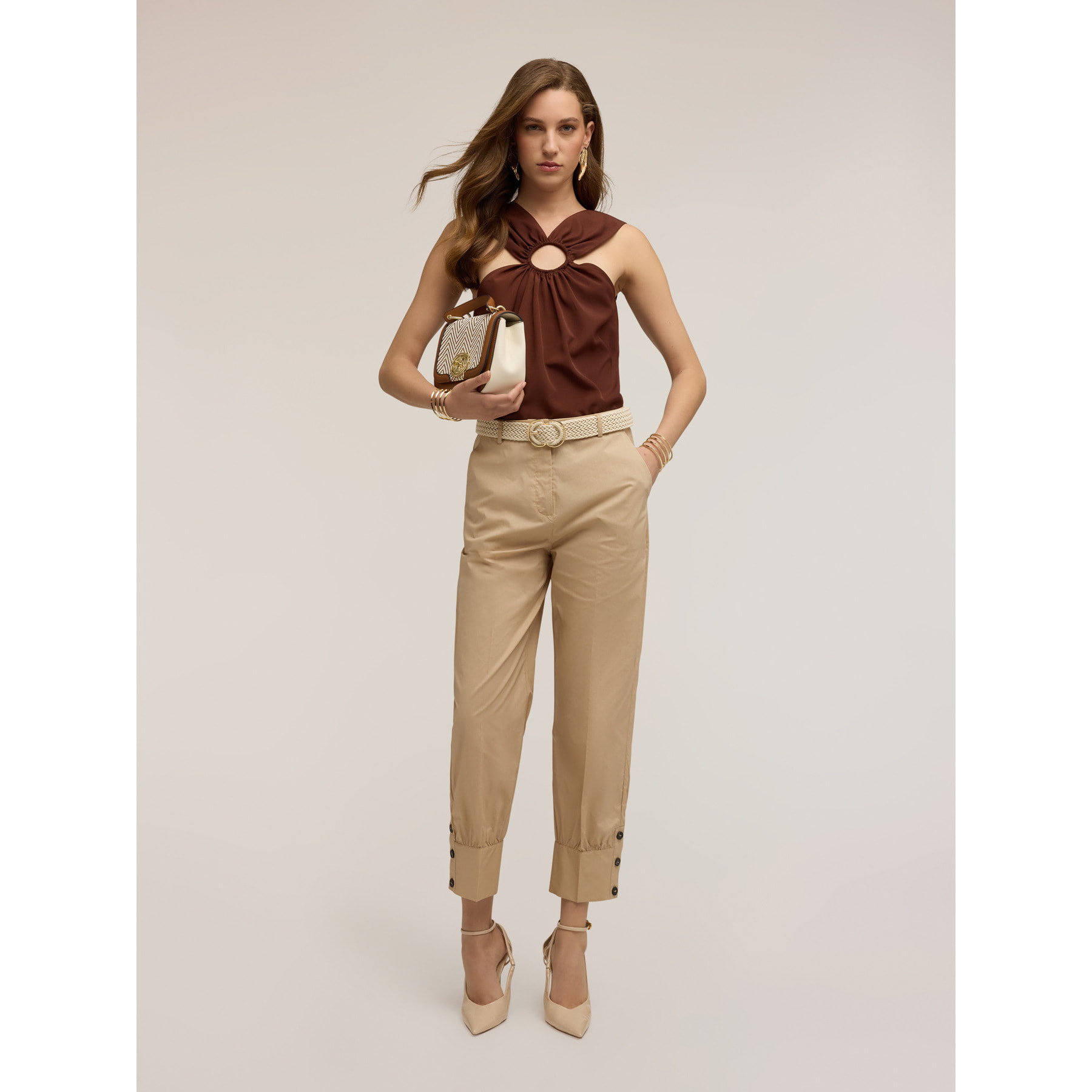 Motivi - Pantalones con puño en popelín - Beige