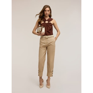Motivi - Pantalones con puño en popelín - Beige